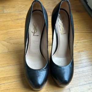 Yves Saint Laurent Black Leather Heels, Size EU 37.5